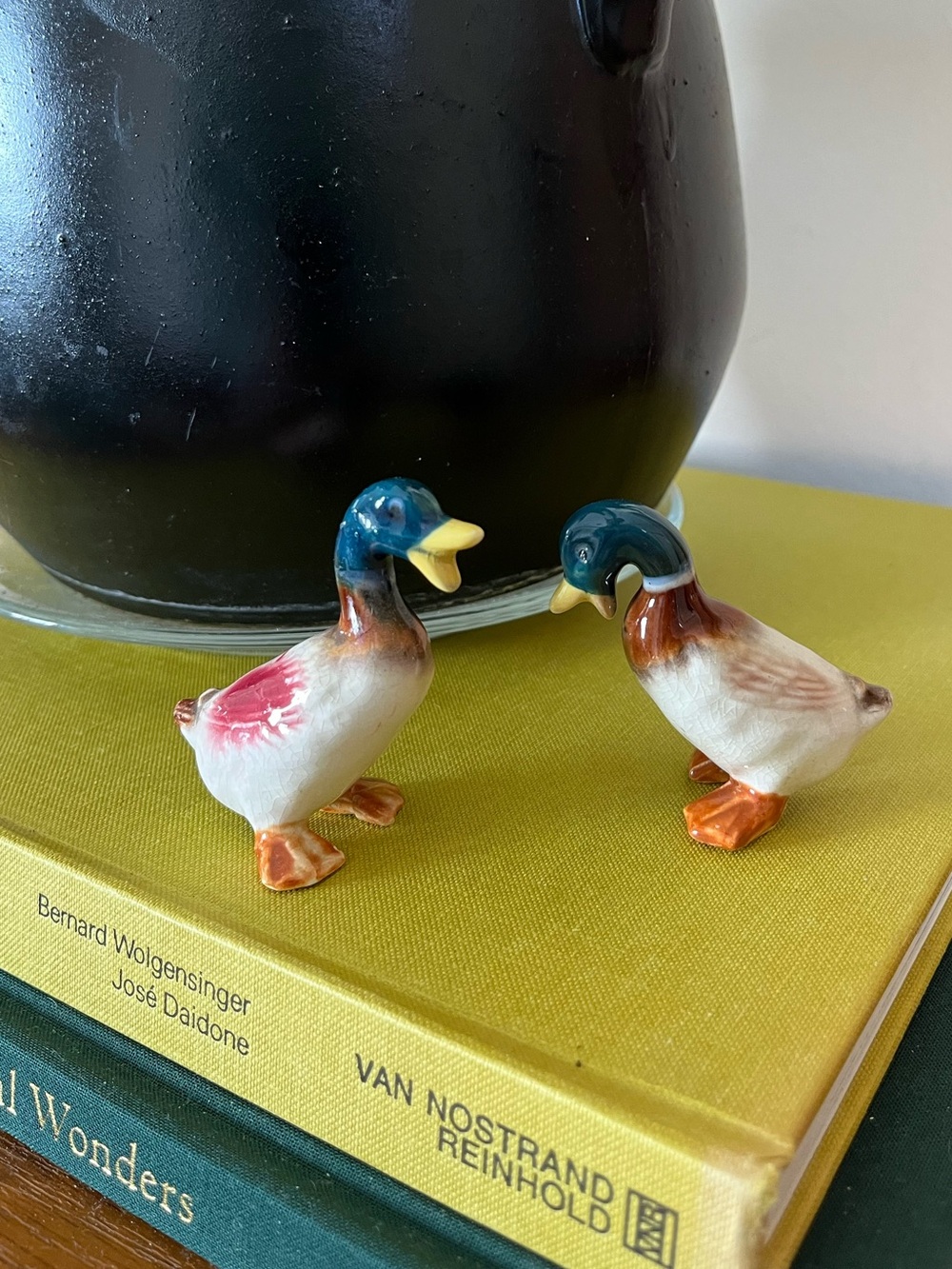 Porcelain Duck Figurines - Blue, White & Brown Decorative Pair